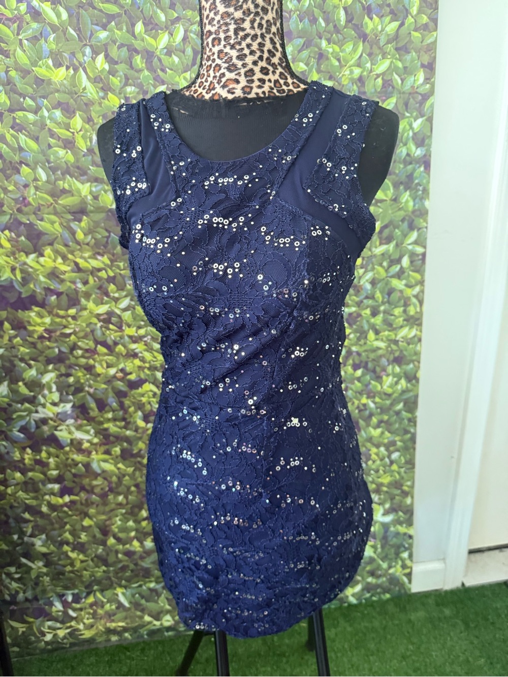 Navy Sequin Lace Sheath Dress - Women 92